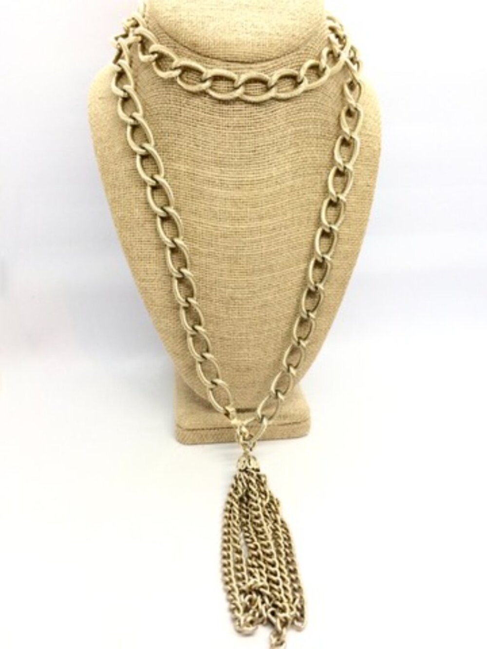 VINTAGE TASSEL BELT Gold Tone Rope Chain Convertible Necklace Statement - Picture 5 of 10